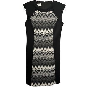 Kasper Sheath Dress Sleeveless Black Gray Chevron Knit Size 4